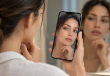 La nueva cara de la IA: cuando el paciente quiere parecerse a una versión de sí mismo que nunca existió Mujer comparando su rostro con una versión modificada mediante inteligencia artificial en su teléfono