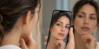 La nueva cara de la IA: cuando el paciente quiere parecerse a una versión de sí mismo que nunca existió Mujer comparando su rostro con una versión modificada mediante inteligencia artificial en su teléfono