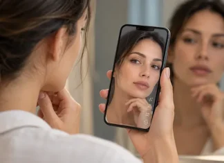 La nueva cara de la IA: cuando el paciente quiere parecerse a una versión de sí mismo que nunca existió Mujer comparando su rostro con una versión modificada mediante inteligencia artificial en su teléfono